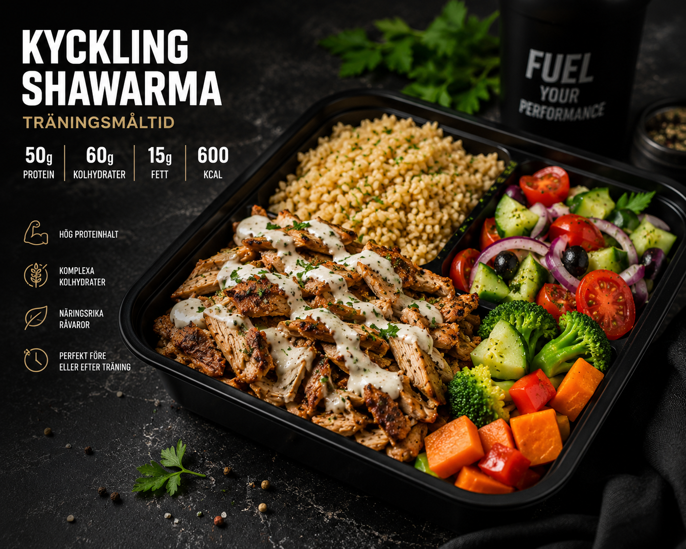 Träningsmåltid med kyckling, bulgur och grönsaker